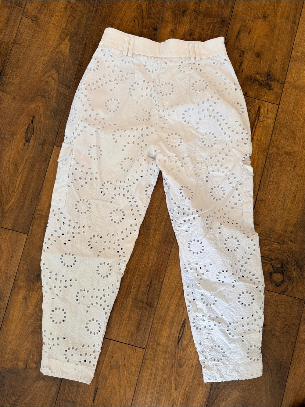 White Eyelet Cargo Pants with Side Pockets - Picture 3 of 3